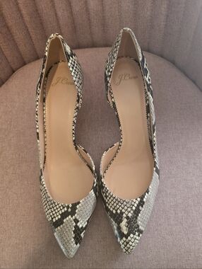 J. Crew Snake-Print Pointed D'Orsay Pumps in Black and Cream